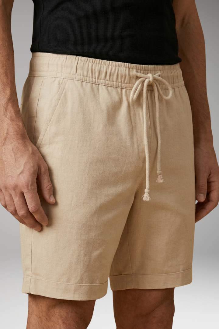 Men's Linen Shorts with Elastic Waistband and Side Pockets