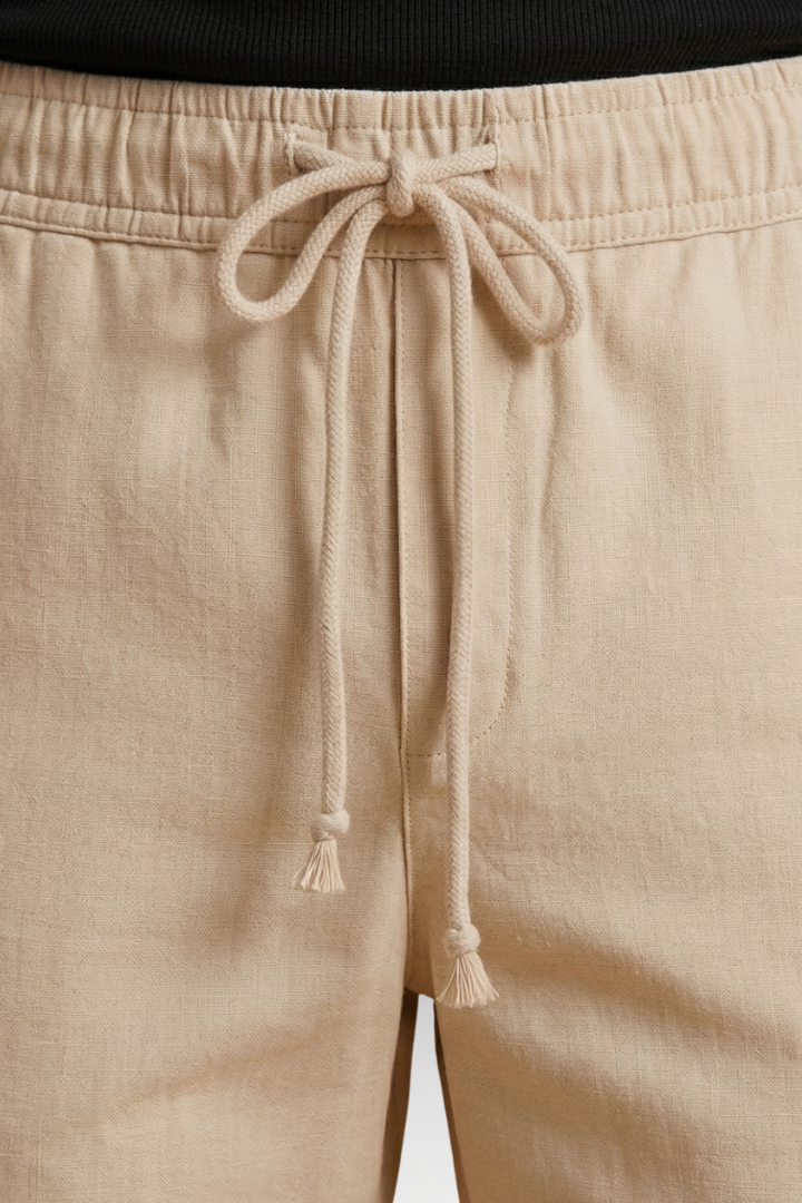 Men's Linen Shorts with Elastic Waistband and Side Pockets