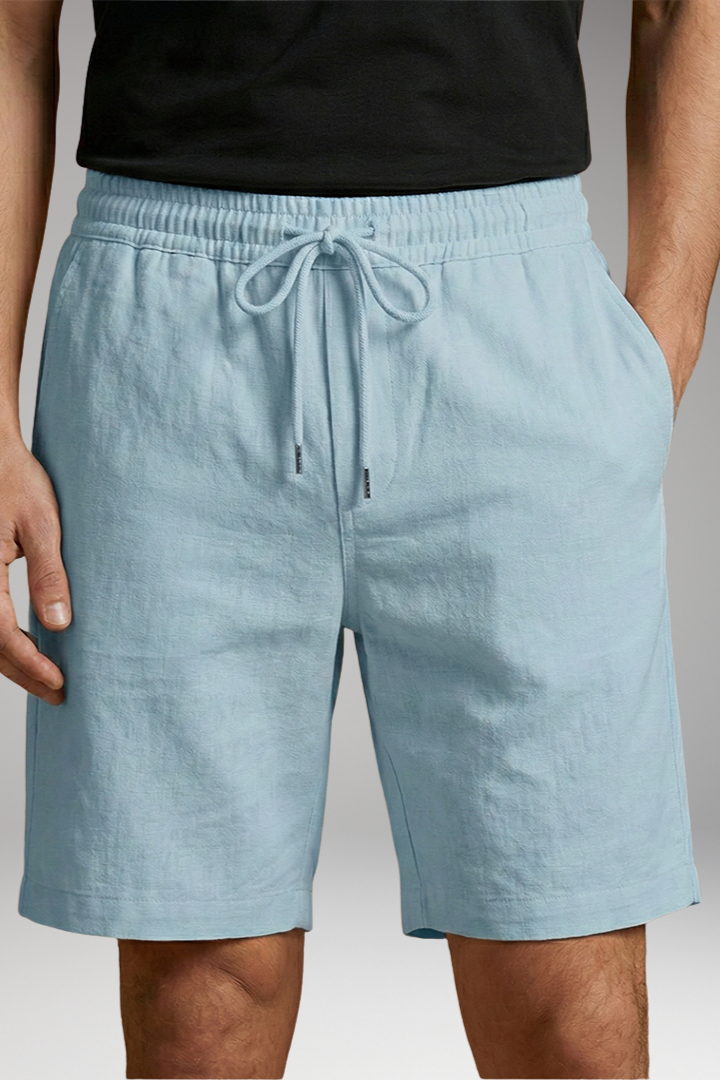 Men's Linen Shorts with Elastic Waistband and Side Pockets