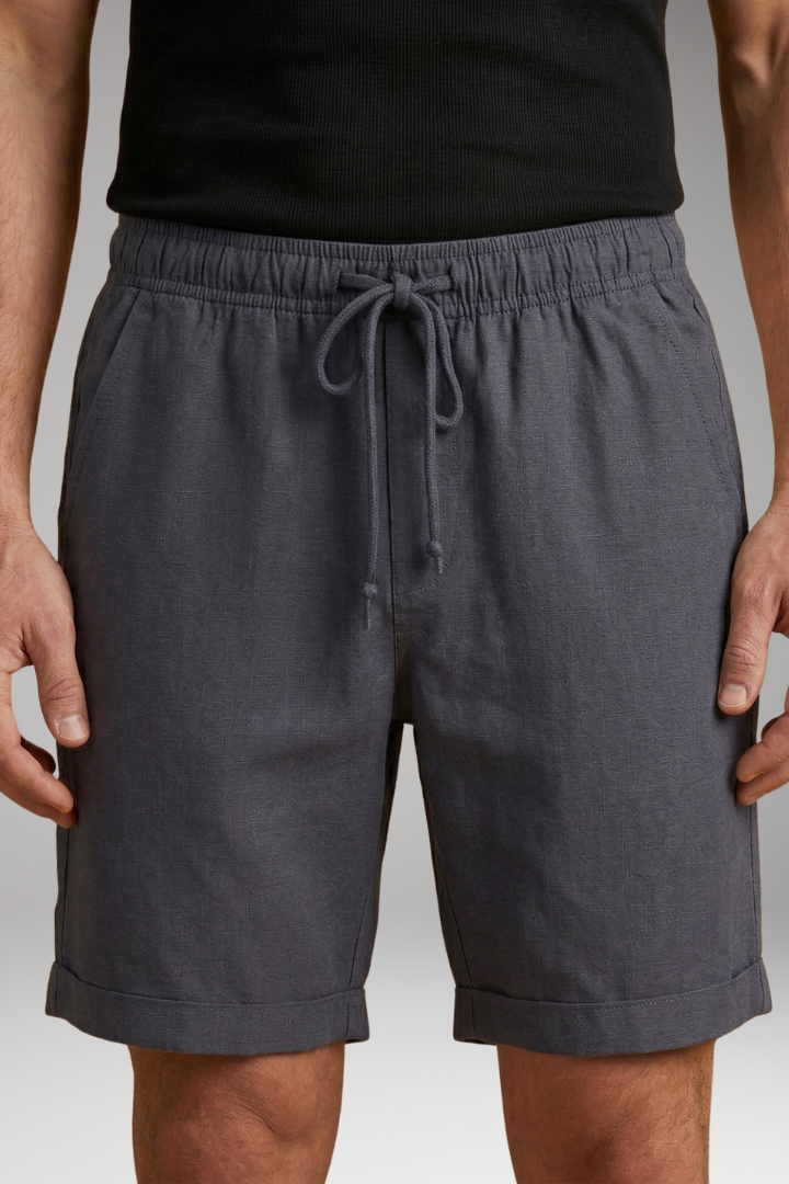 Men's Linen Shorts with Elastic Waistband and Side Pockets
