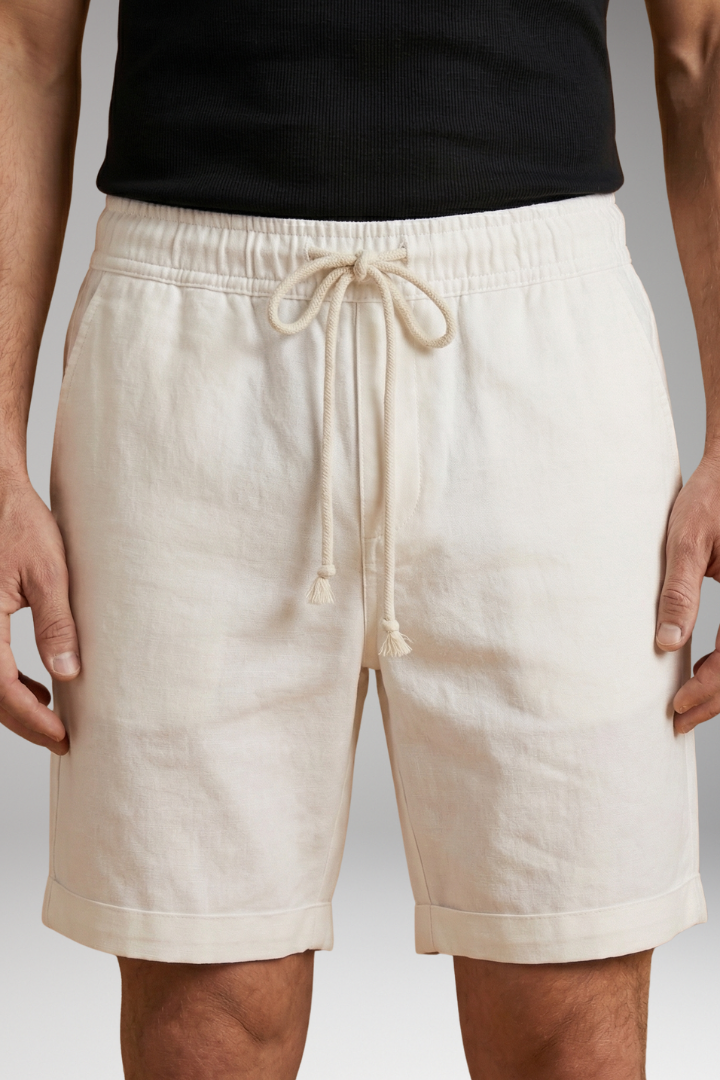 Men's Linen Shorts with Elastic Waistband and Side Pockets