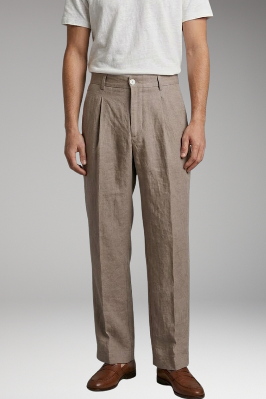 Men's Linen Trousers with Wide Legs and Pleated Detailing