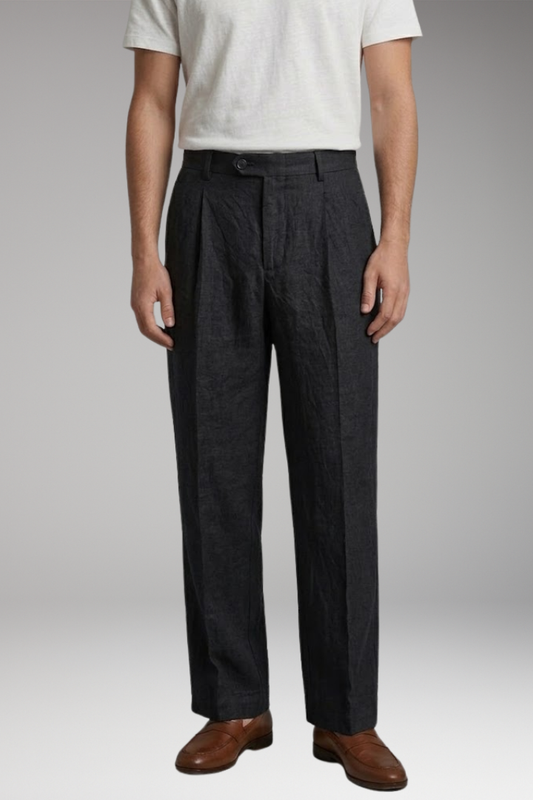 Men's Linen Trousers with Wide Legs and Pleated Detailing