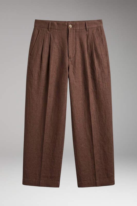 Men's Linen Trousers with Wide Legs and Pleated Detailing