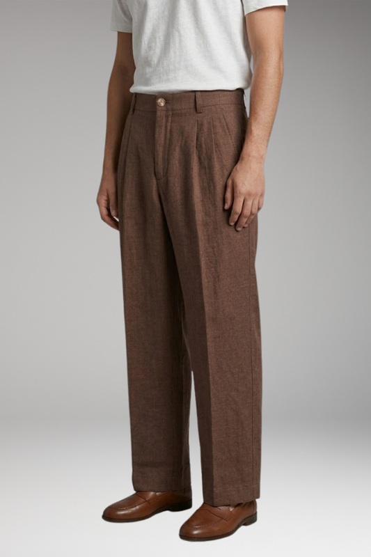 Men's Linen Trousers with Wide Legs and Pleated Detailing