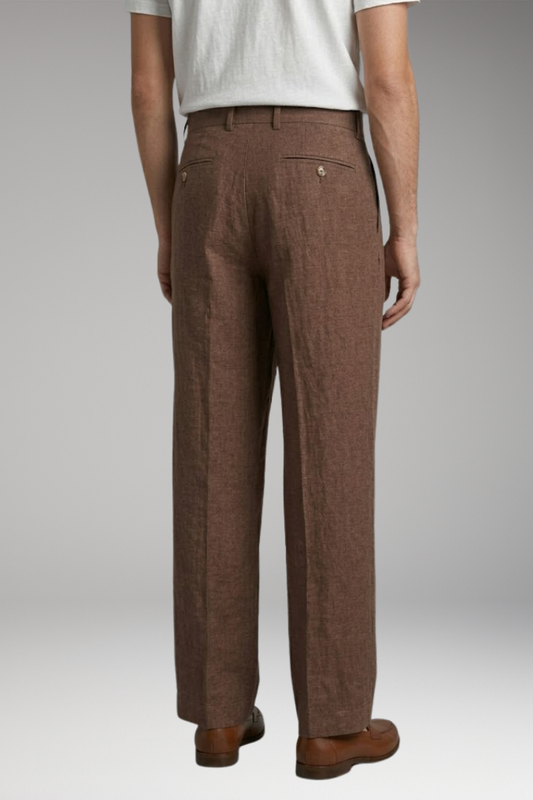 Men's Linen Trousers with Wide Legs and Pleated Detailing