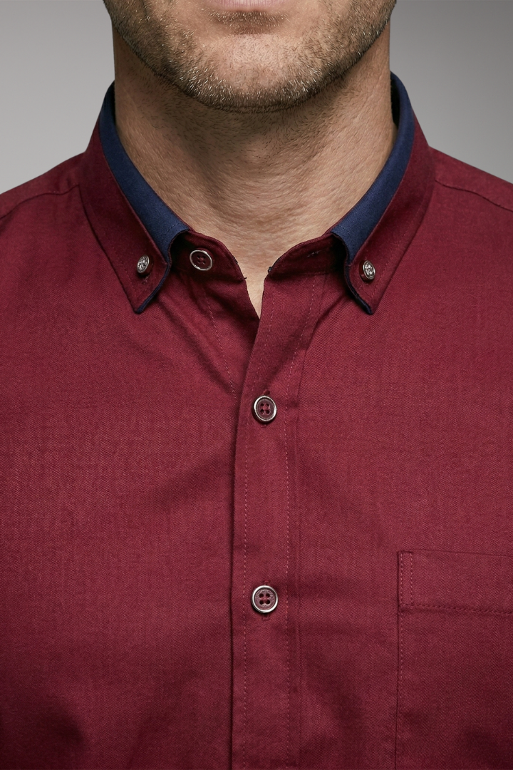 Men's Long-Sleeved Collared Shirt with Adjustable Button Placket