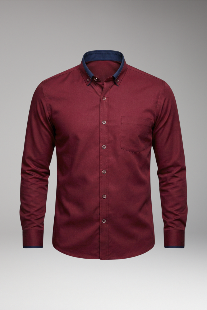 Men's Long-Sleeved Collared Shirt with Adjustable Button Placket