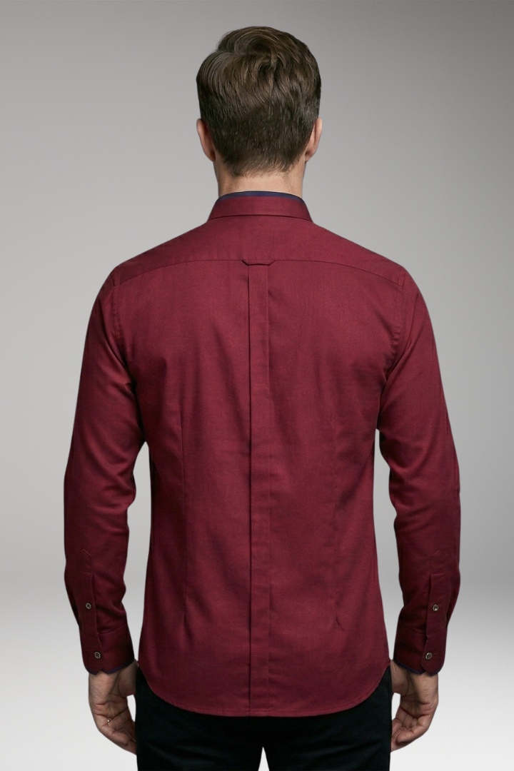 Men's Long-Sleeved Collared Shirt with Adjustable Button Placket