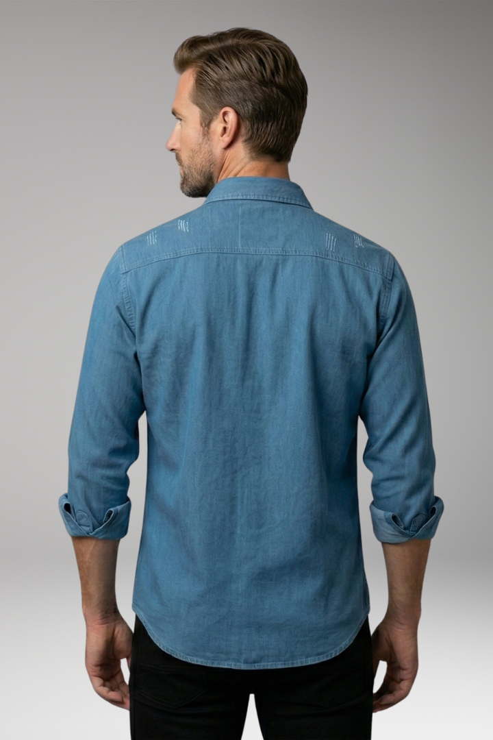 Men's Long-Sleeved Shirt with Chest Pockets and Button Placket