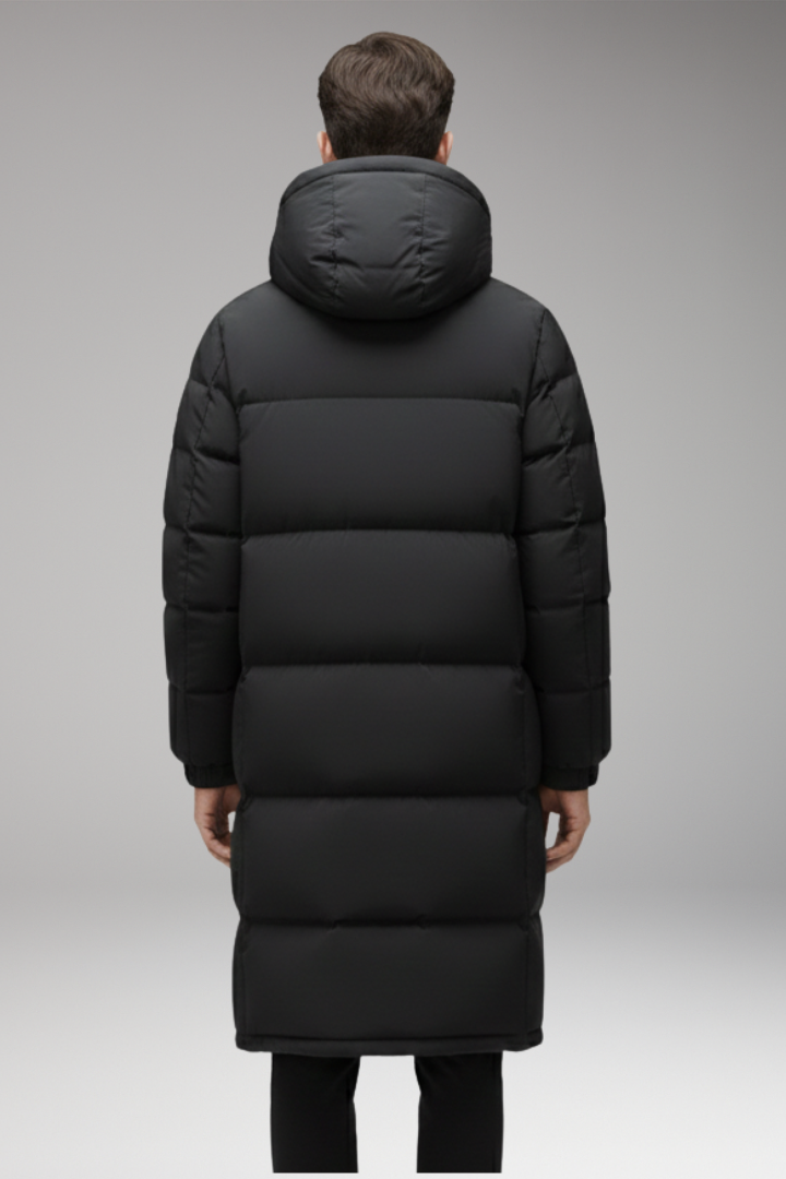 Men’s Long Jacket with Hood and Quilted Surface