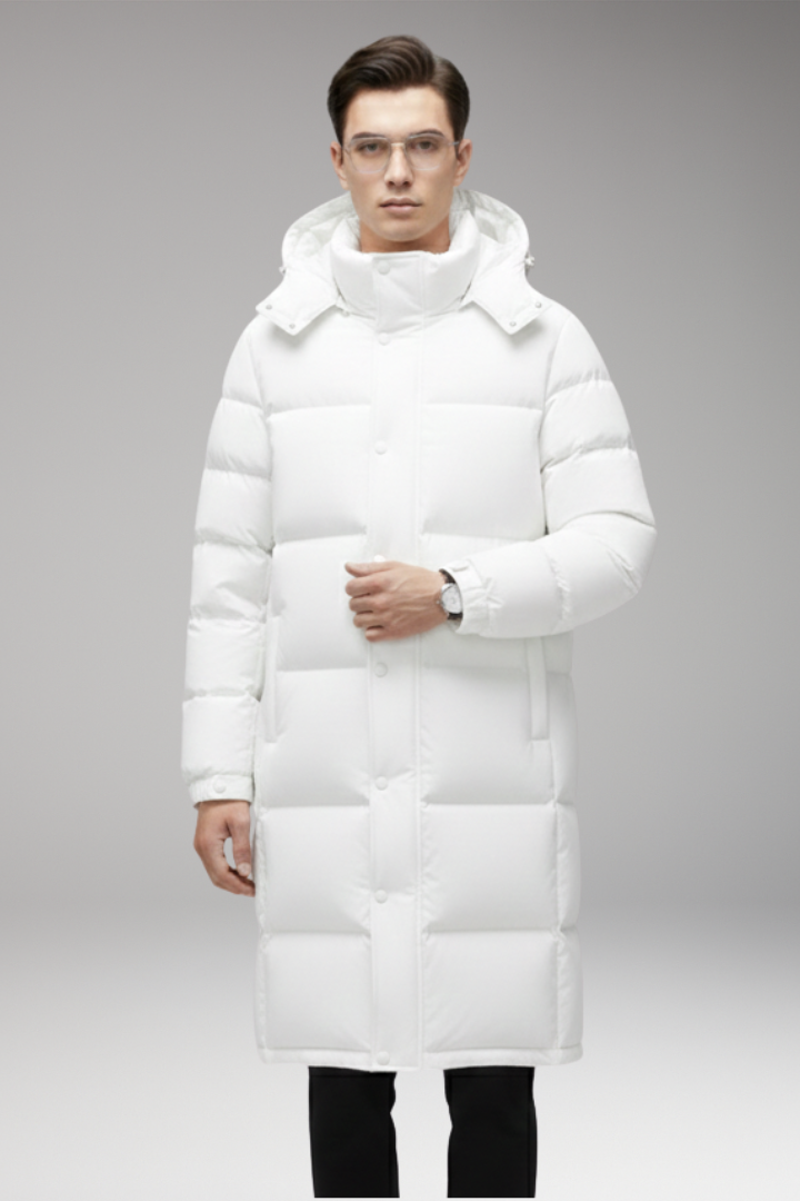 Men’s Long Jacket with Hood and Quilted Surface