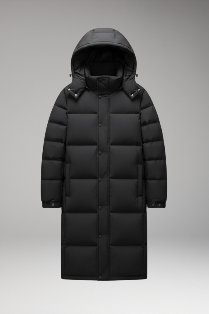 Men’s Long Jacket with Hood and Quilted Surface