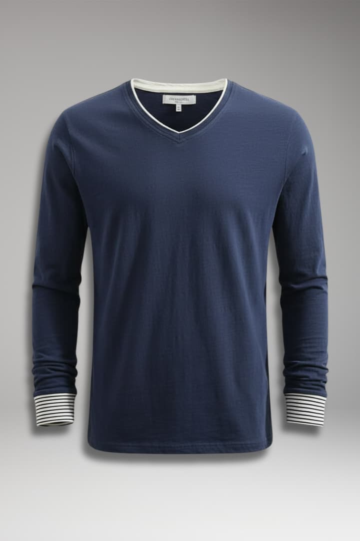 Men’s Long Sleeve Shirt with V-Neck and Contrast Trim