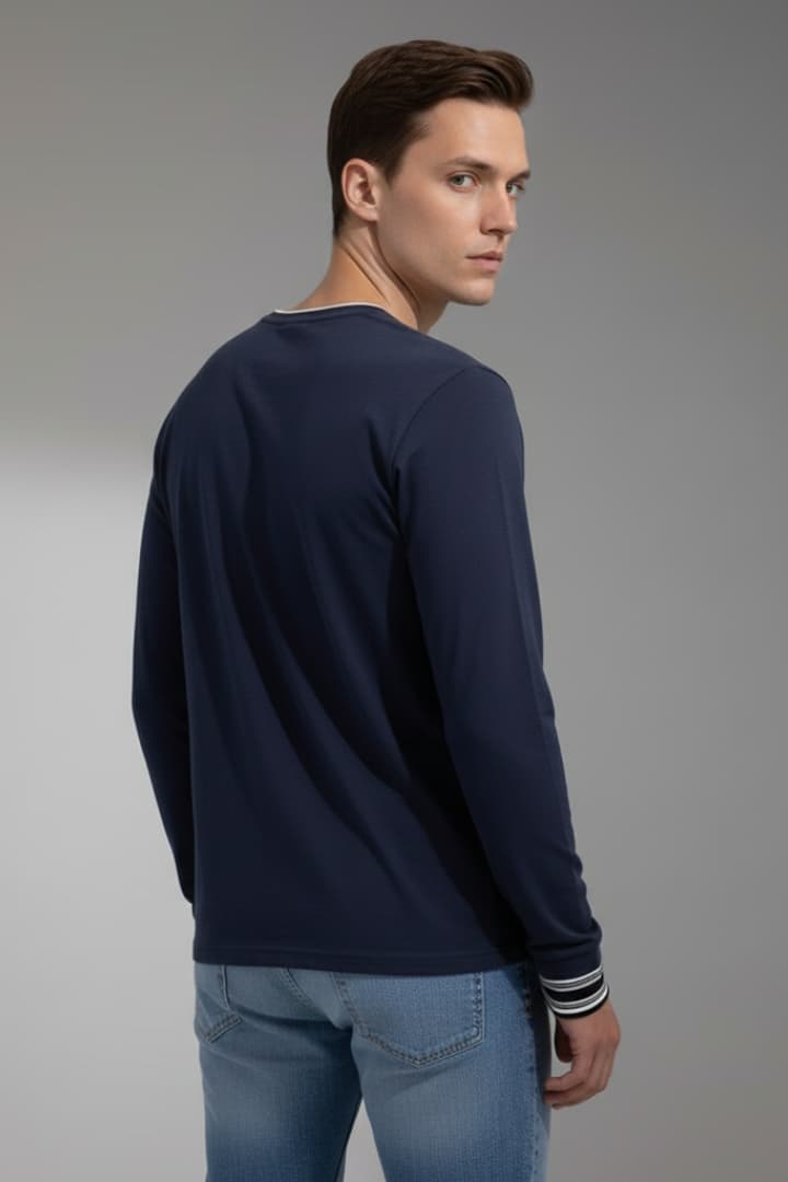 Men’s Long Sleeve Shirt with V-Neck and Contrast Trim