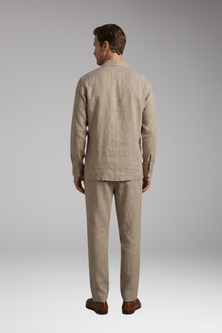 Men's Loungewear Set with Button-Down Shirt and Relaxed Fit Trousers