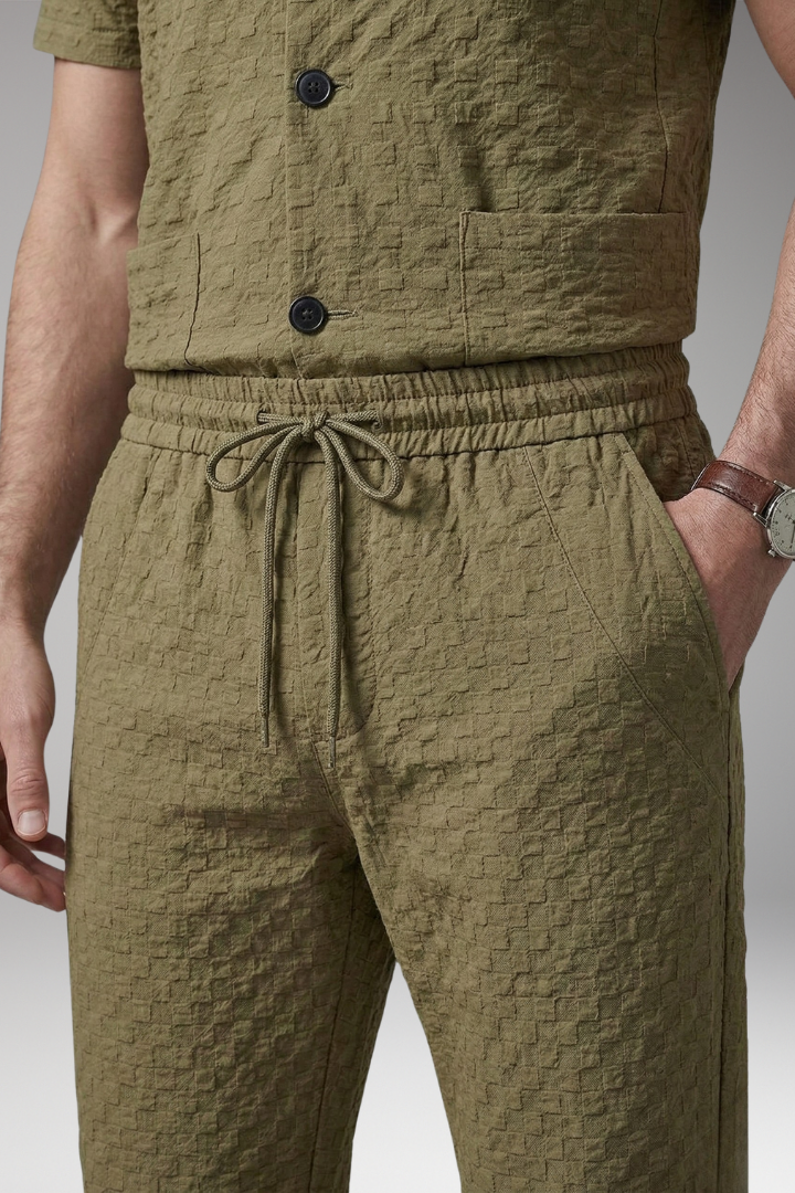 Men's Loungewear Set with Button-Up Top and Jogger Pants