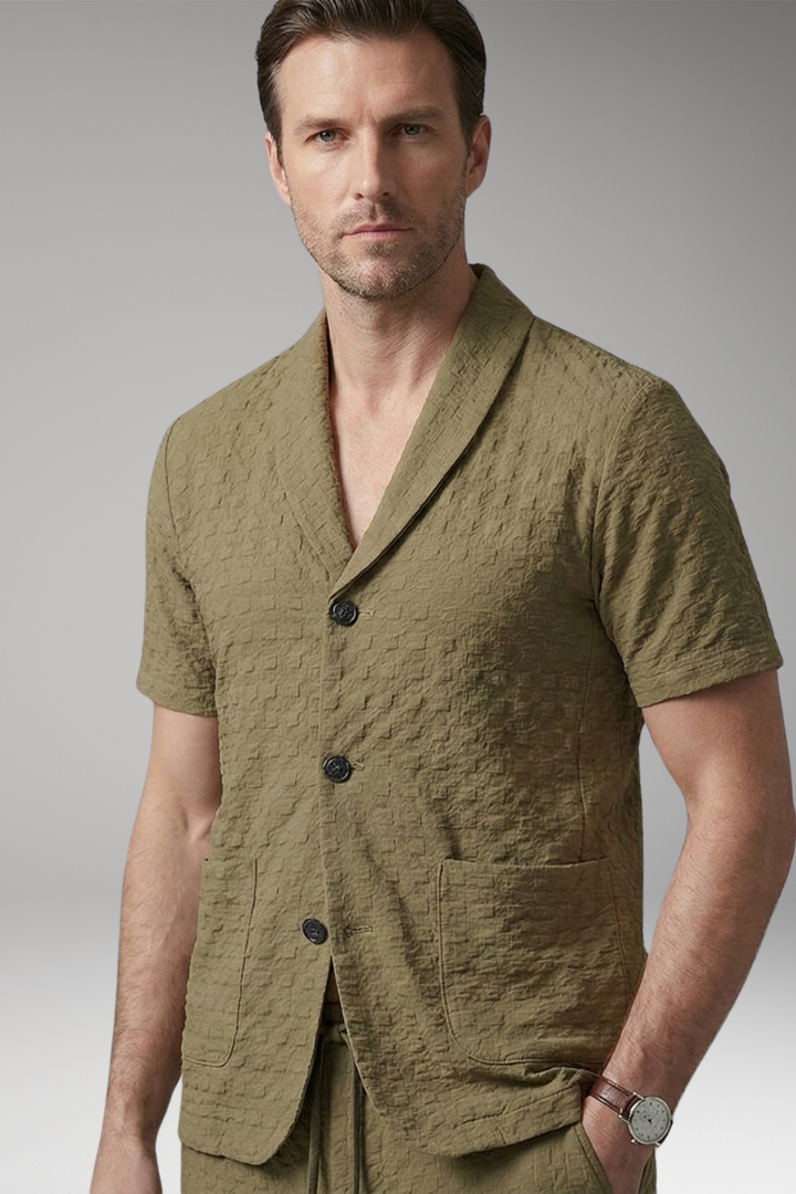 Men's Loungewear Set with Button-Up Top and Jogger Pants