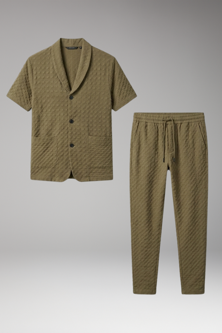 Men's Loungewear Set with Button-Up Top and Jogger Pants