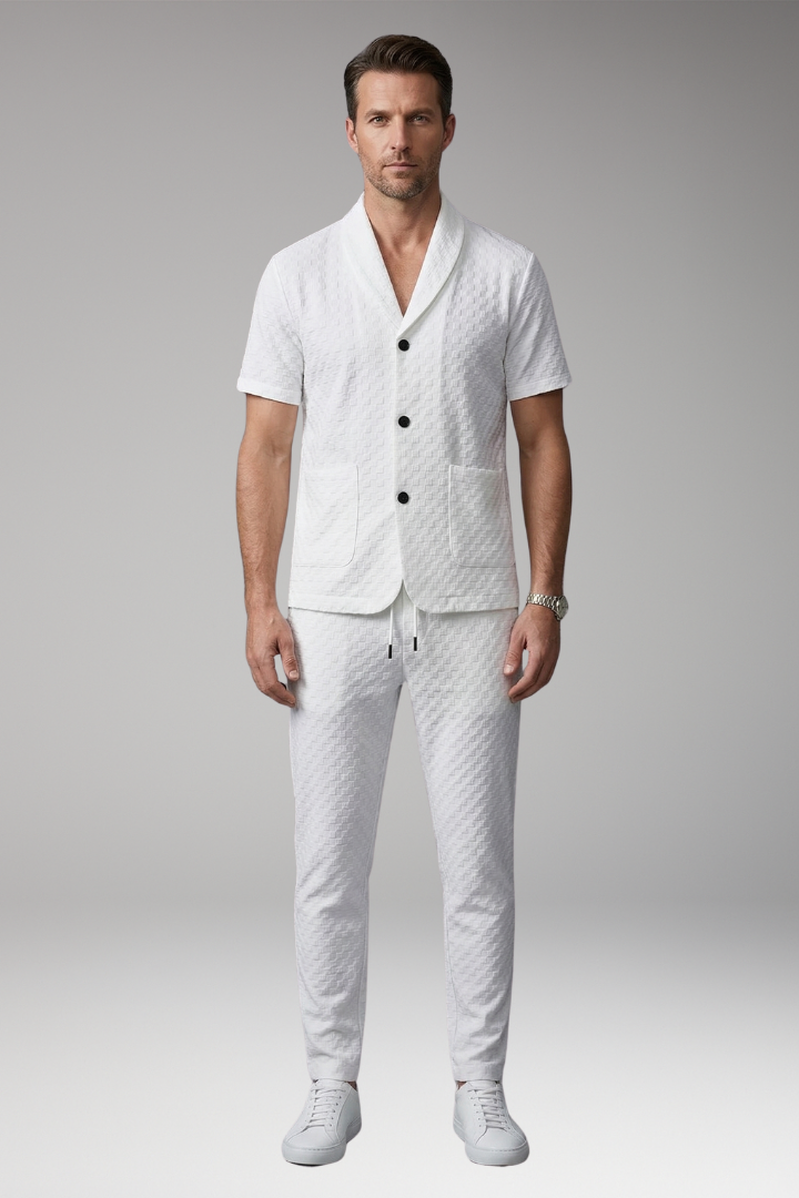 Men's Loungewear Set with Button-Up Top and Jogger Pants