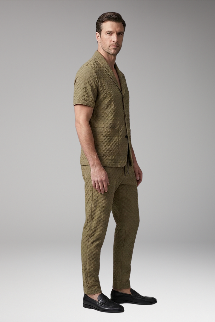 Men's Loungewear Set with Button-Up Top and Jogger Pants