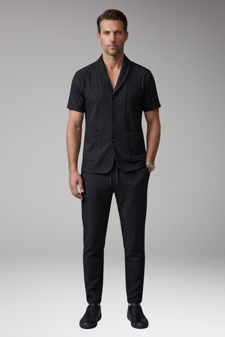 Men's Loungewear Set with Button-Up Top and Jogger Pants