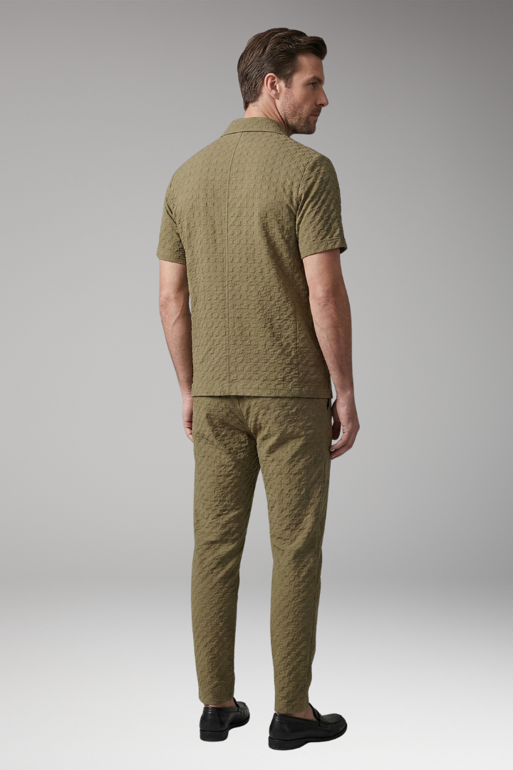 Men's Loungewear Set with Button-Up Top and Jogger Pants