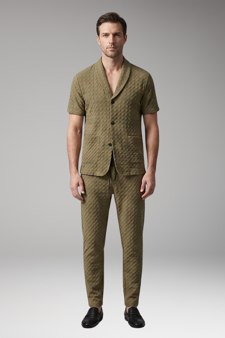 Men's Loungewear Set with Button-Up Top and Jogger Pants