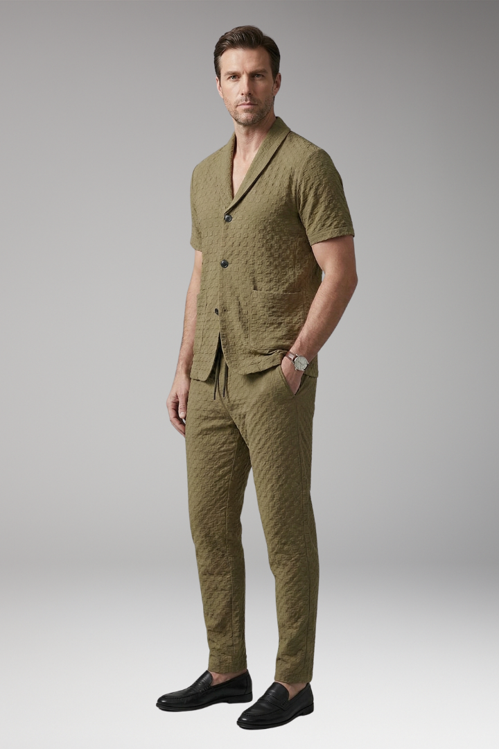 Men's Loungewear Set with Button-Up Top and Jogger Pants