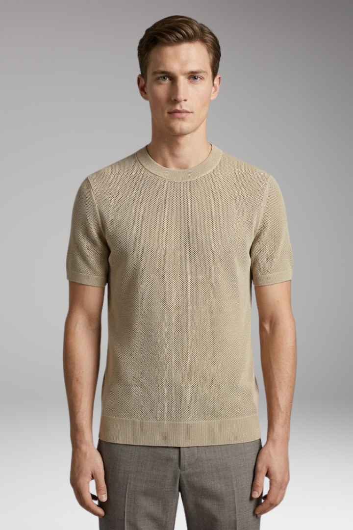 Men's Mesh T-shirt with Round Neck and Short Sleeves