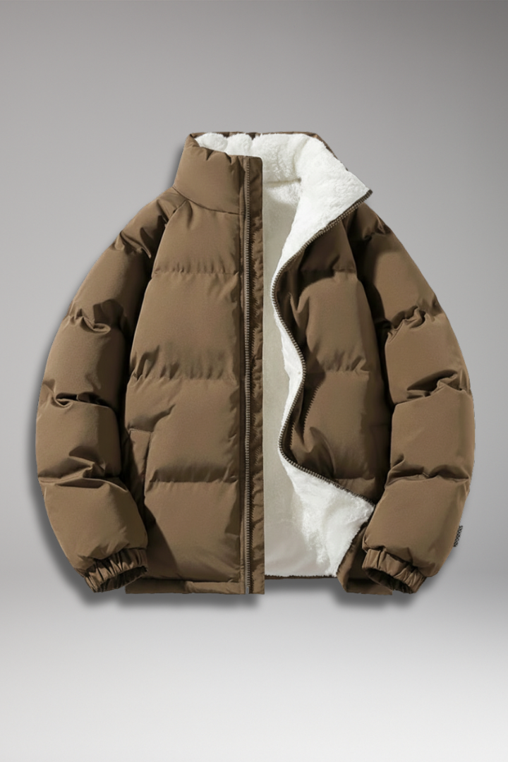 Men’s Padded Jacket with Full-Zip Closure and Textured Exterior