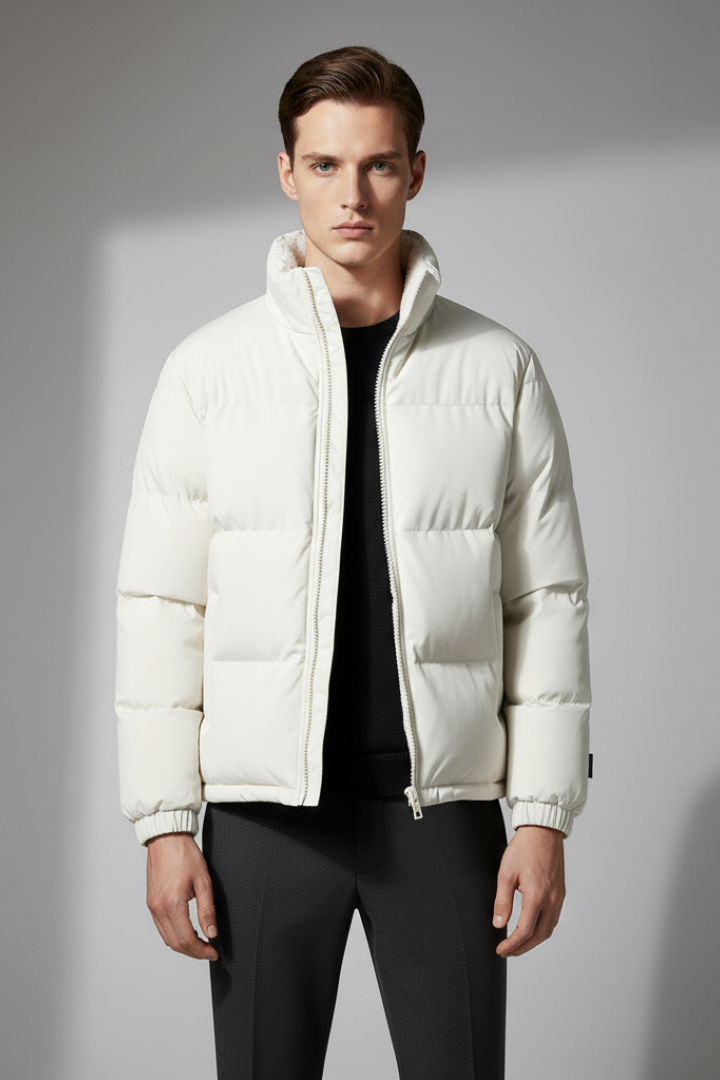 Men’s Padded Jacket with Full-Zip Closure and Textured Exterior
