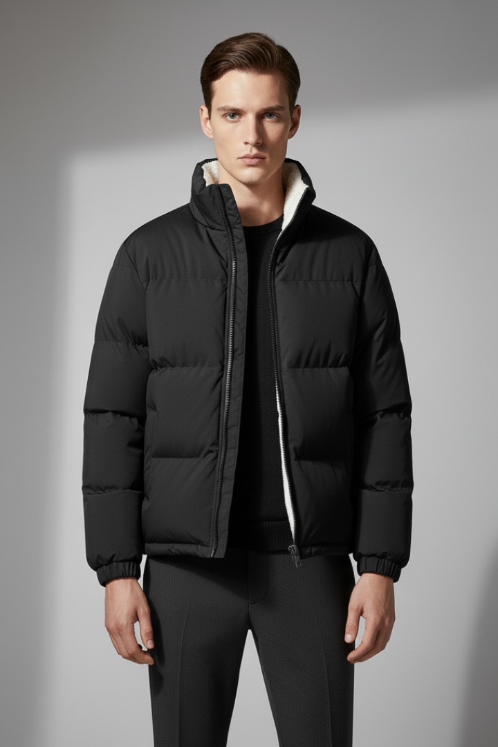 Men’s Padded Jacket with Full-Zip Closure and Textured Exterior