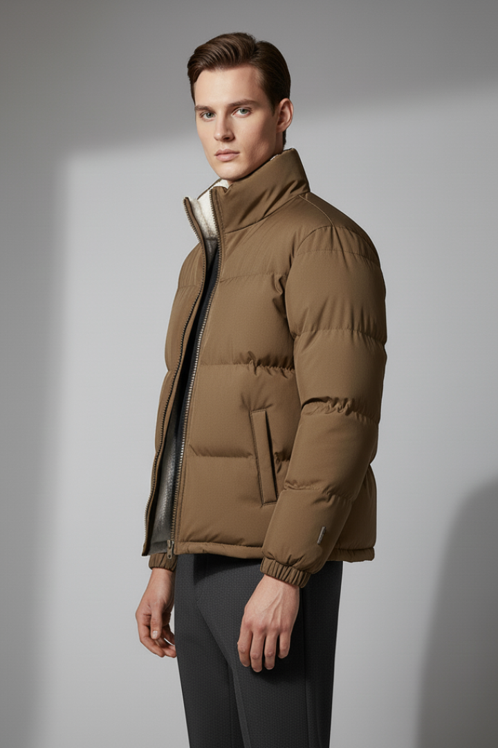 Men’s Padded Jacket with Full-Zip Closure and Textured Exterior