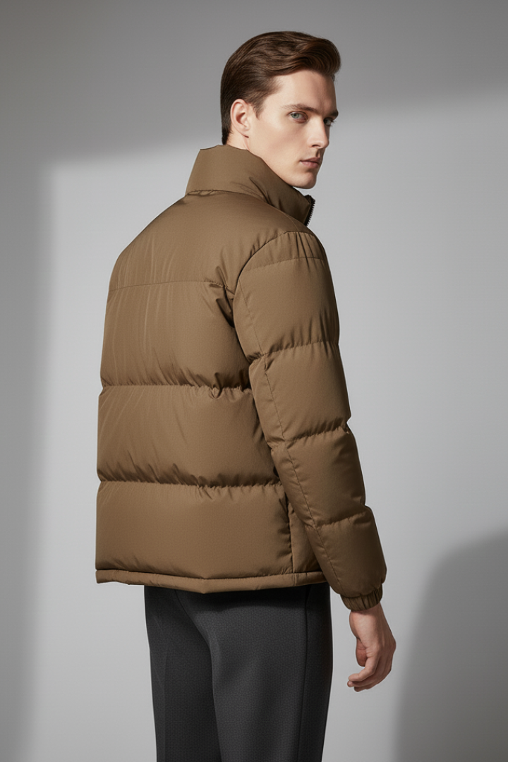 Men’s Padded Jacket with Full-Zip Closure and Textured Exterior