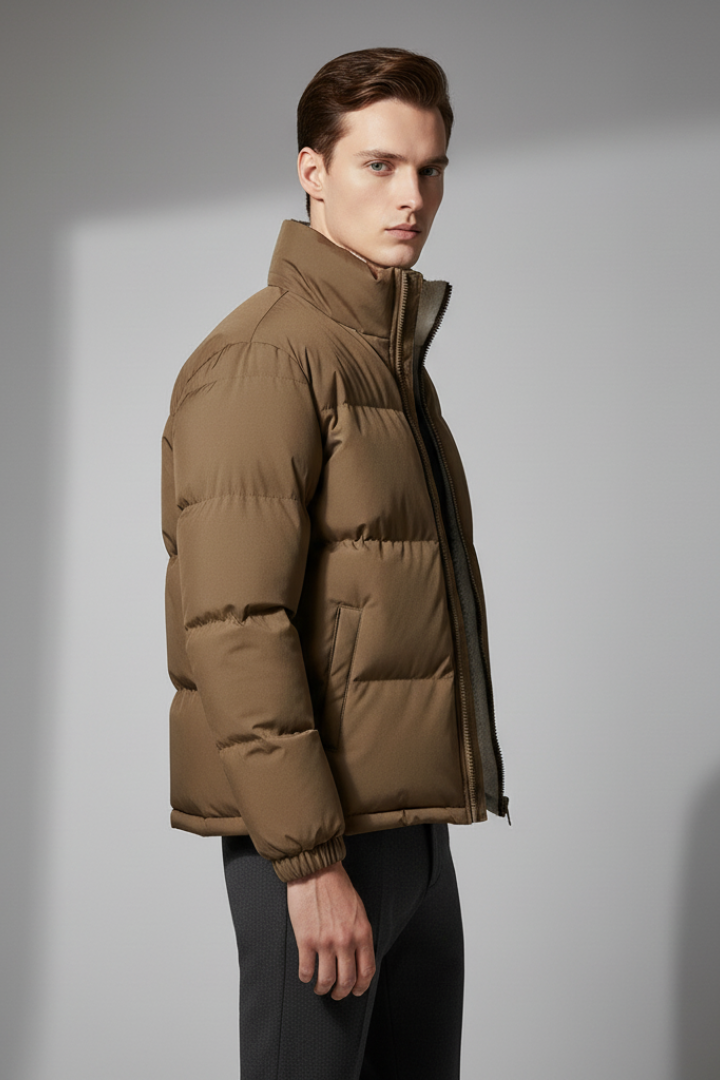 Men’s Padded Jacket with Full-Zip Closure and Textured Exterior