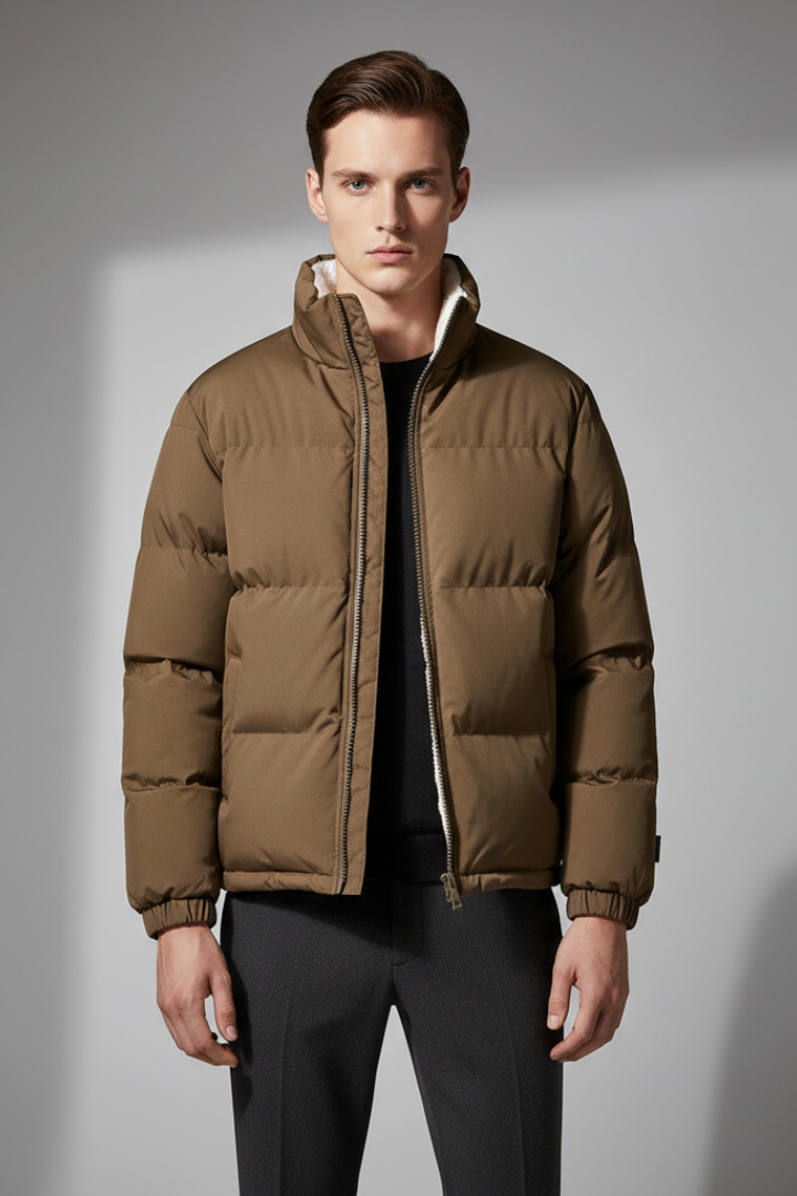 Men’s Padded Jacket with Full-Zip Closure and Textured Exterior