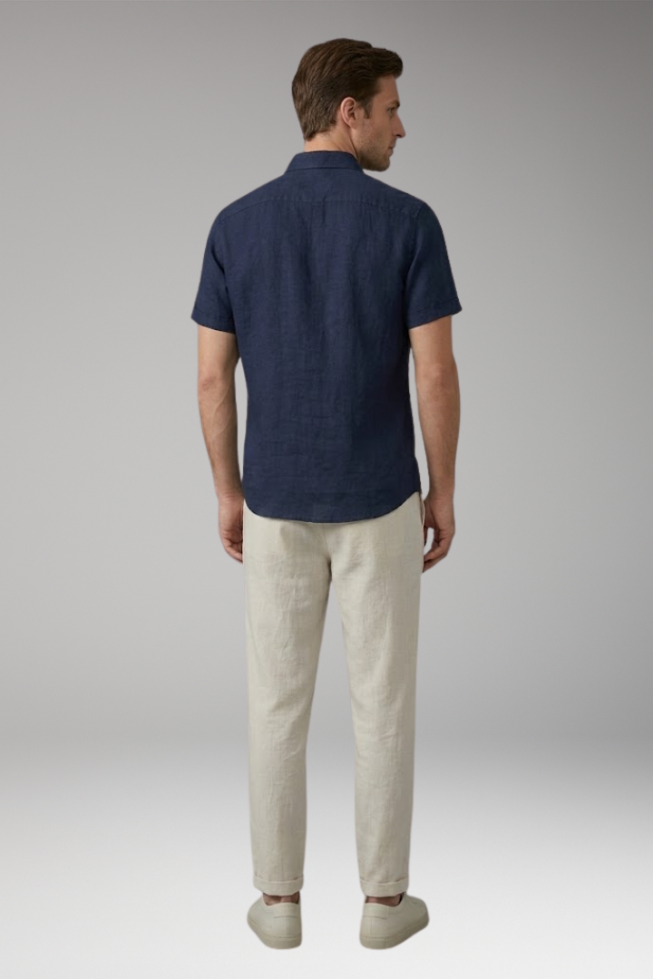 Men's Pajama Set with Button-Down Shirt and Drawstring Waistband