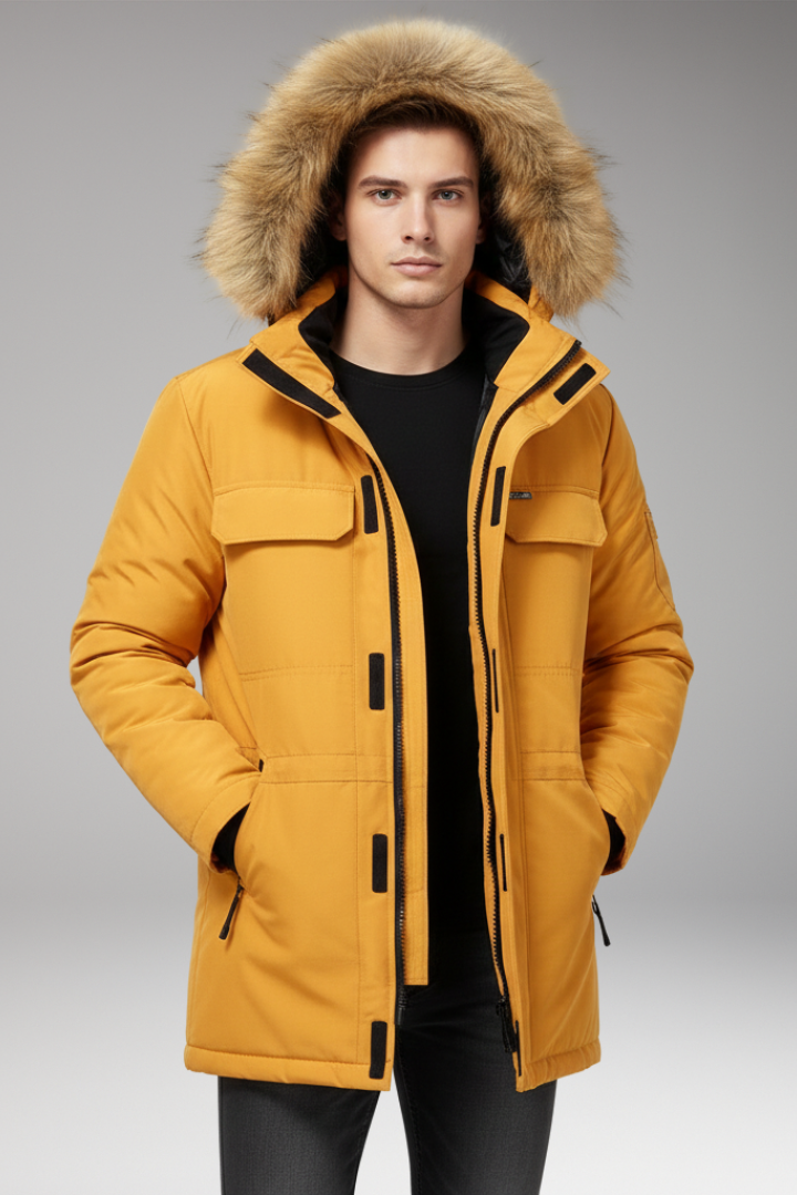 Men’s Parka with Hood and Front Zip Closure