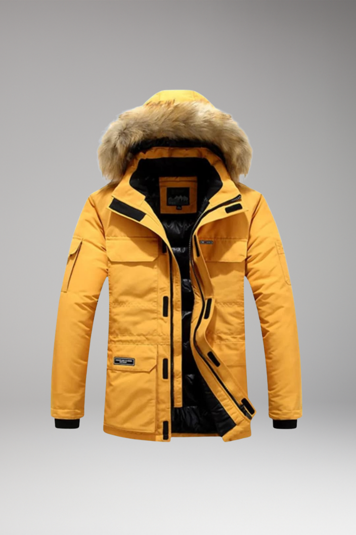Men’s Parka with Hood and Front Zip Closure
