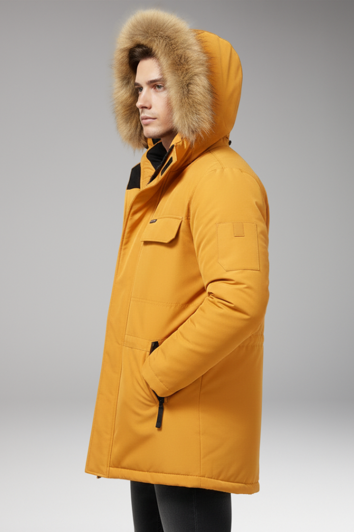 Men’s Parka with Hood and Front Zip Closure