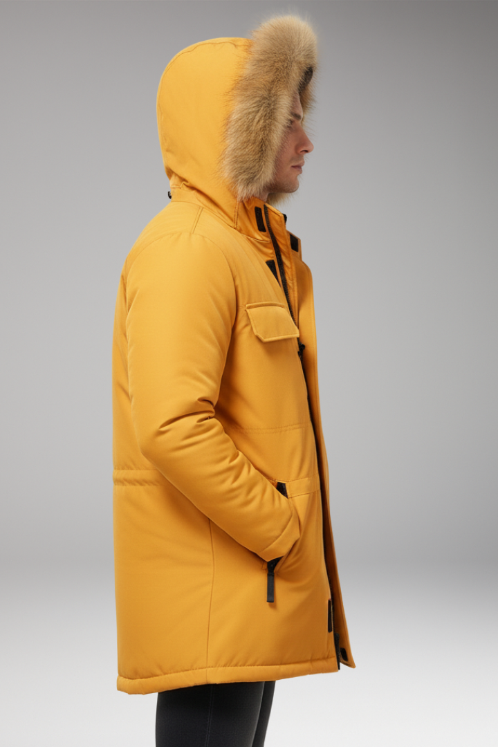 Men’s Parka with Hood and Front Zip Closure