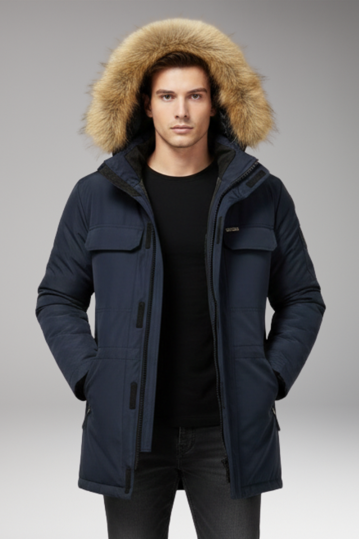 Men’s Parka with Hood and Front Zip Closure