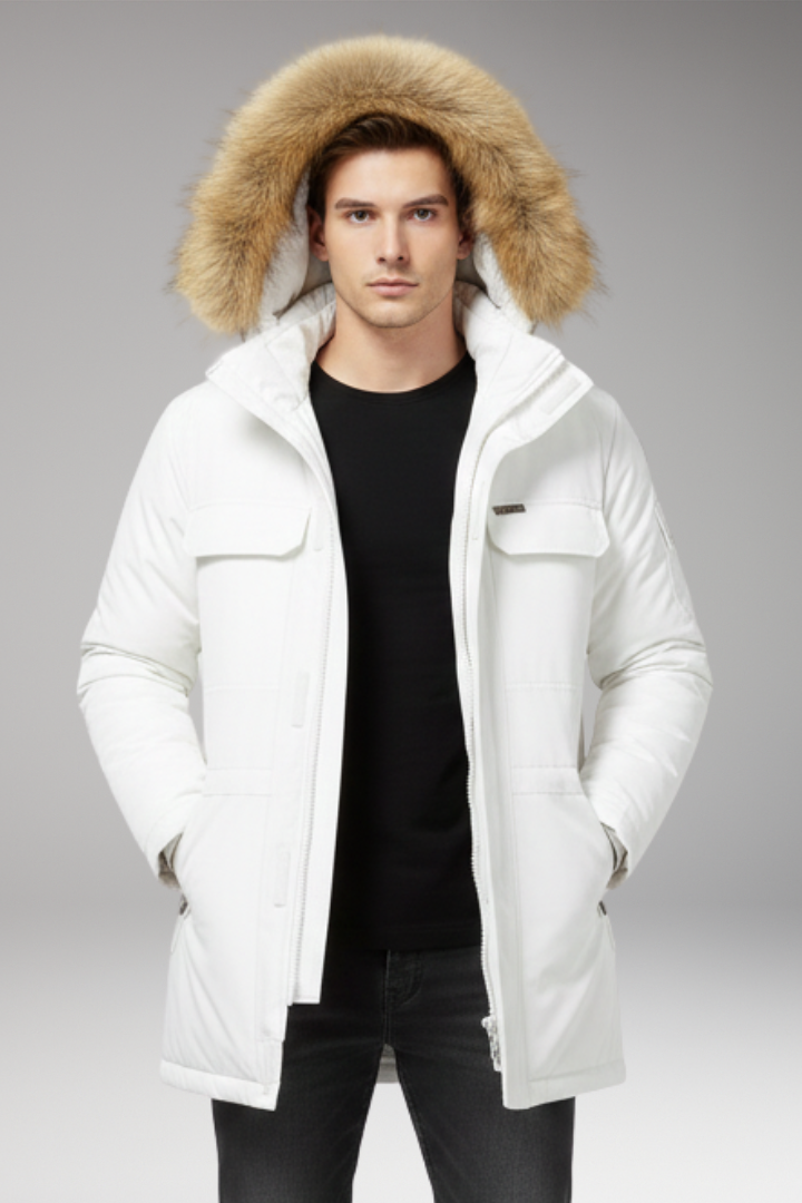 Men’s Parka with Hood and Front Zip Closure
