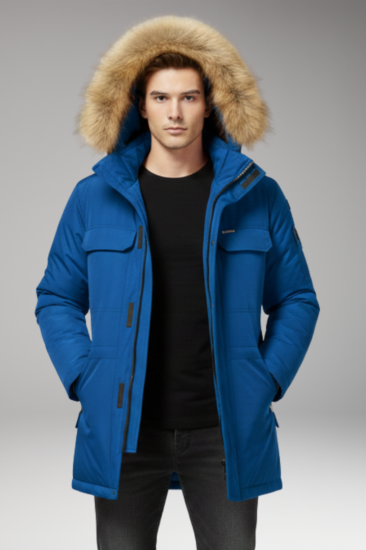Men’s Parka with Hood and Front Zip Closure