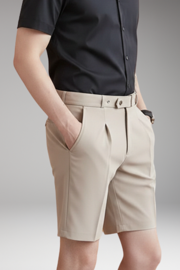 Men's Pleated Shorts with Belt Loops and Button Fastening