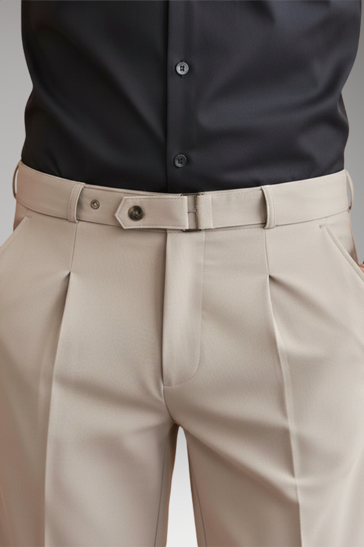 Men's Pleated Shorts with Belt Loops and Button Fastening