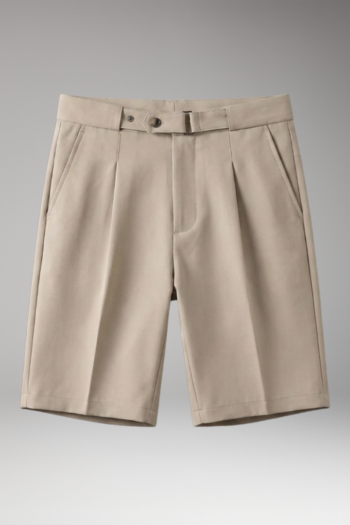 Men's Pleated Shorts with Belt Loops and Button Fastening
