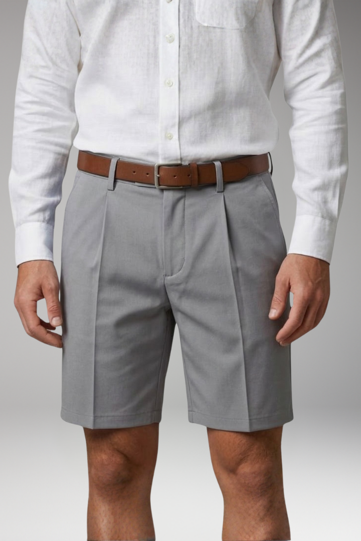 Men's Pleated Shorts with Button and Zipper Closure