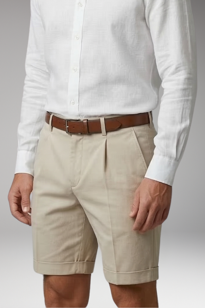Men's Pleated Shorts with Button and Zipper Closure